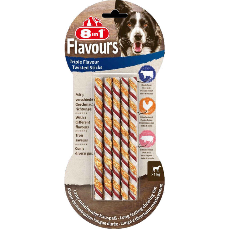 Snack para Cão Triplo Sabor Twisted Sticks 8 in 1