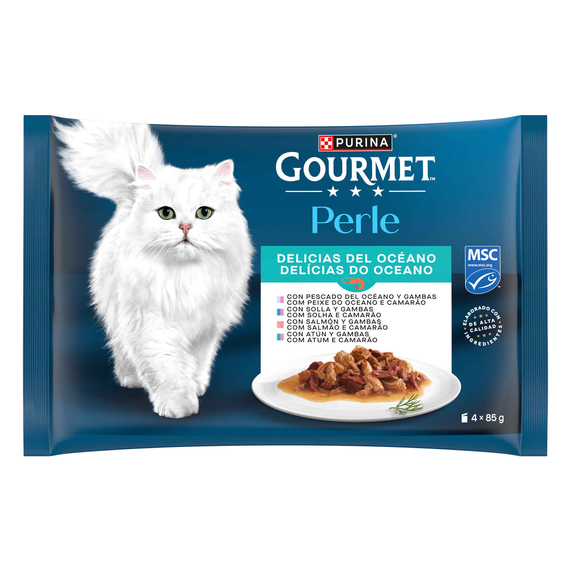 Comida H&uacute;mida para Gato Adulto Del&iacute;cias do Oceano Saquetas Purina Gourmet Perle