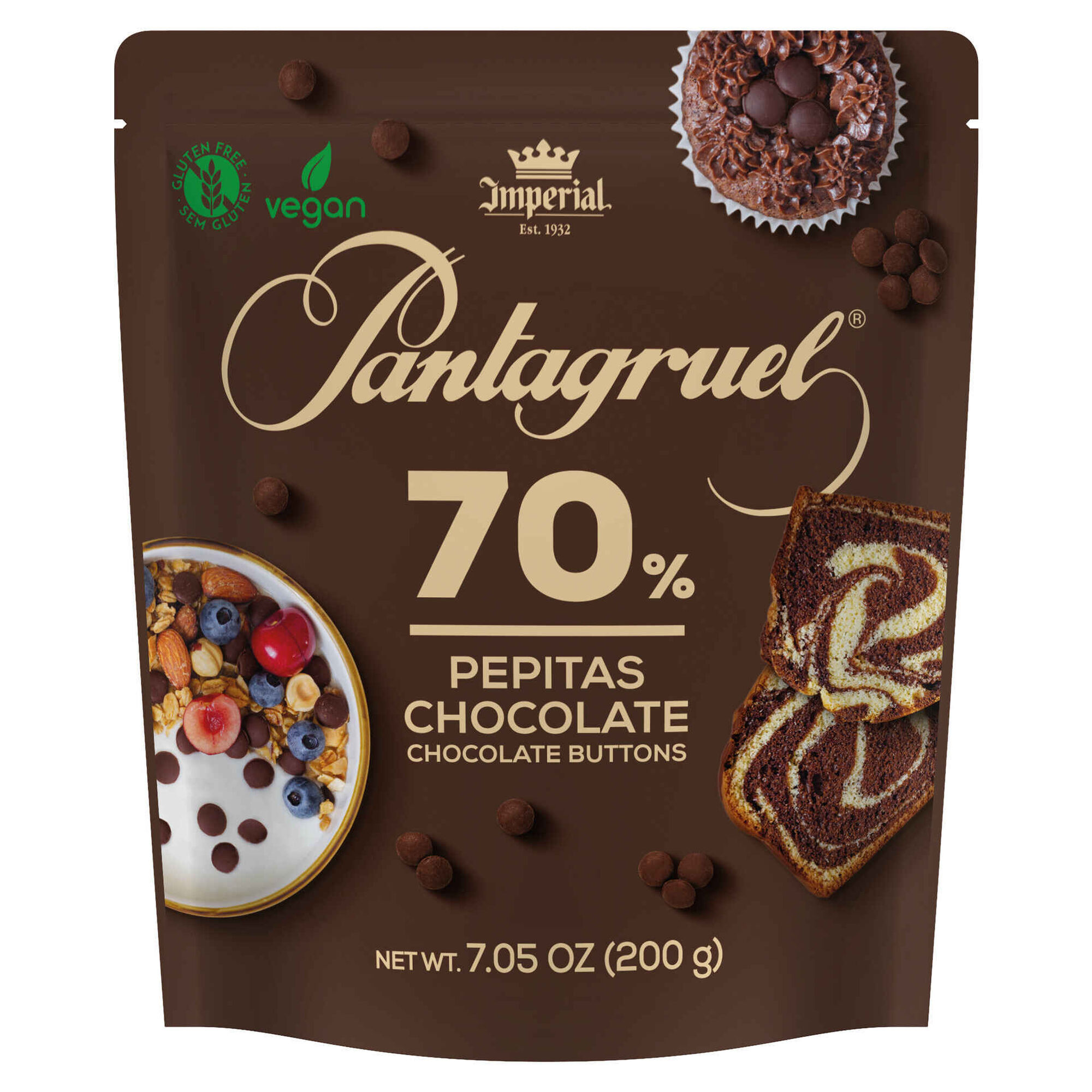 Pepitas de Chocolate 70% Cacau sem Glúten