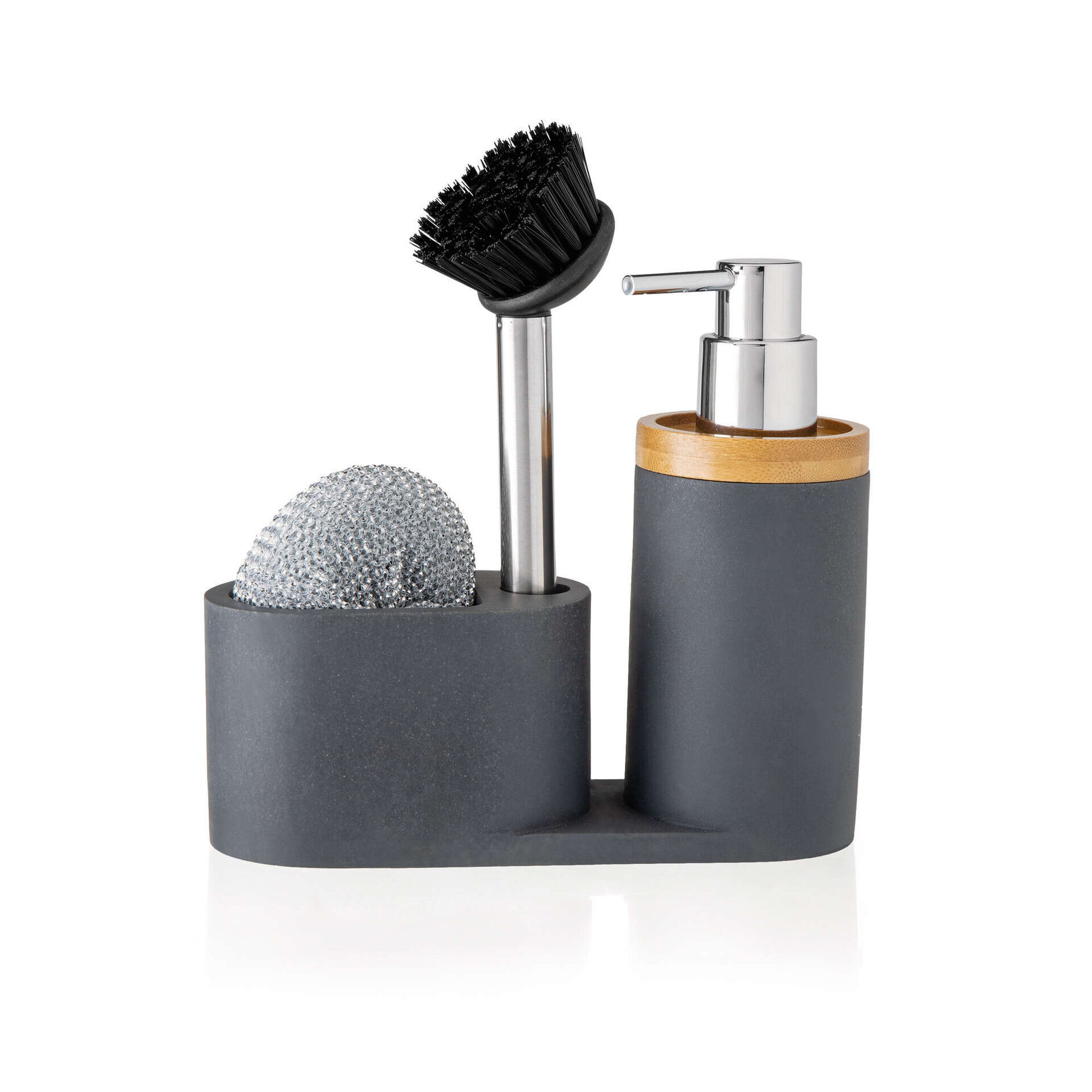 Conjunto 3 Peças Limpeza Louça Plástico e Bambu Preto Conjunto 3 Peças Limpeza Louça Plástico e Bambu Preto