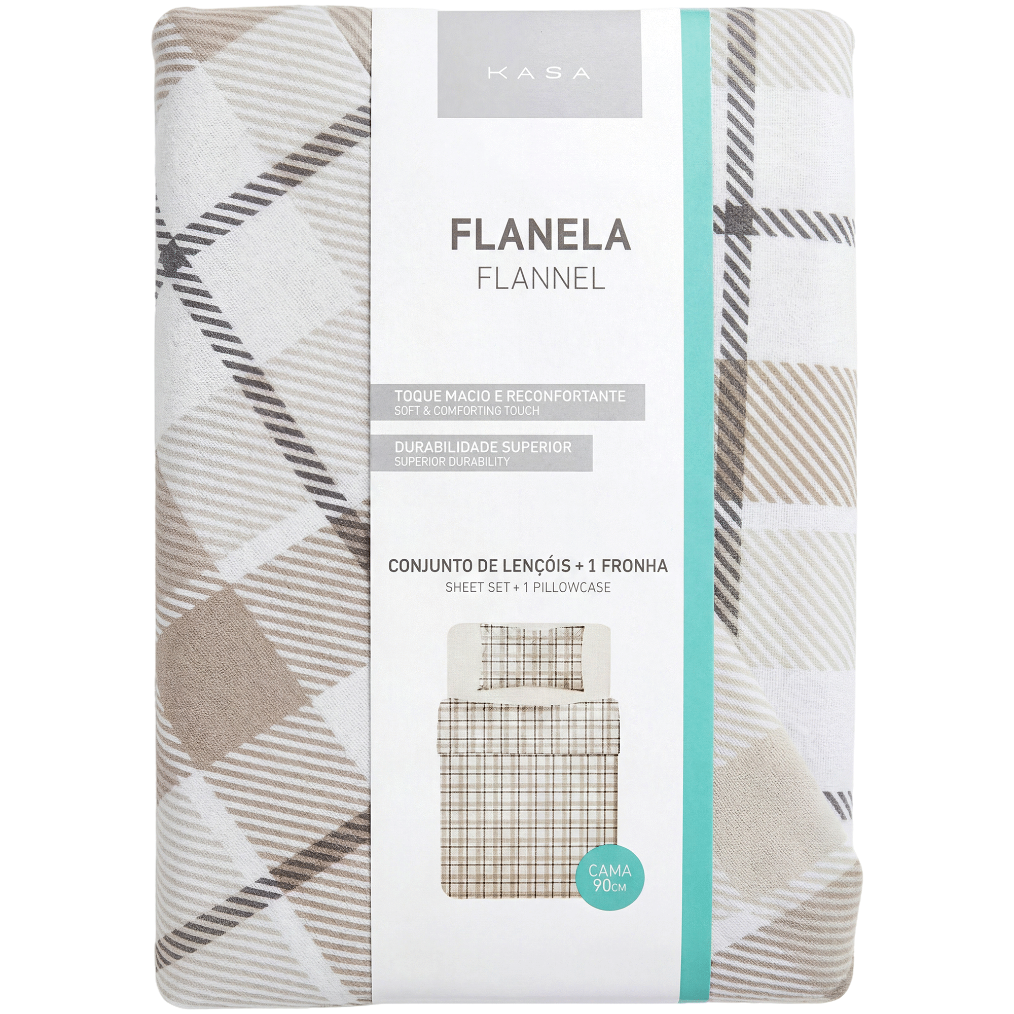 Conjunto de Len&ccedil;&oacute;is Flanela 270x160cm Quadrados Bege Kasa
