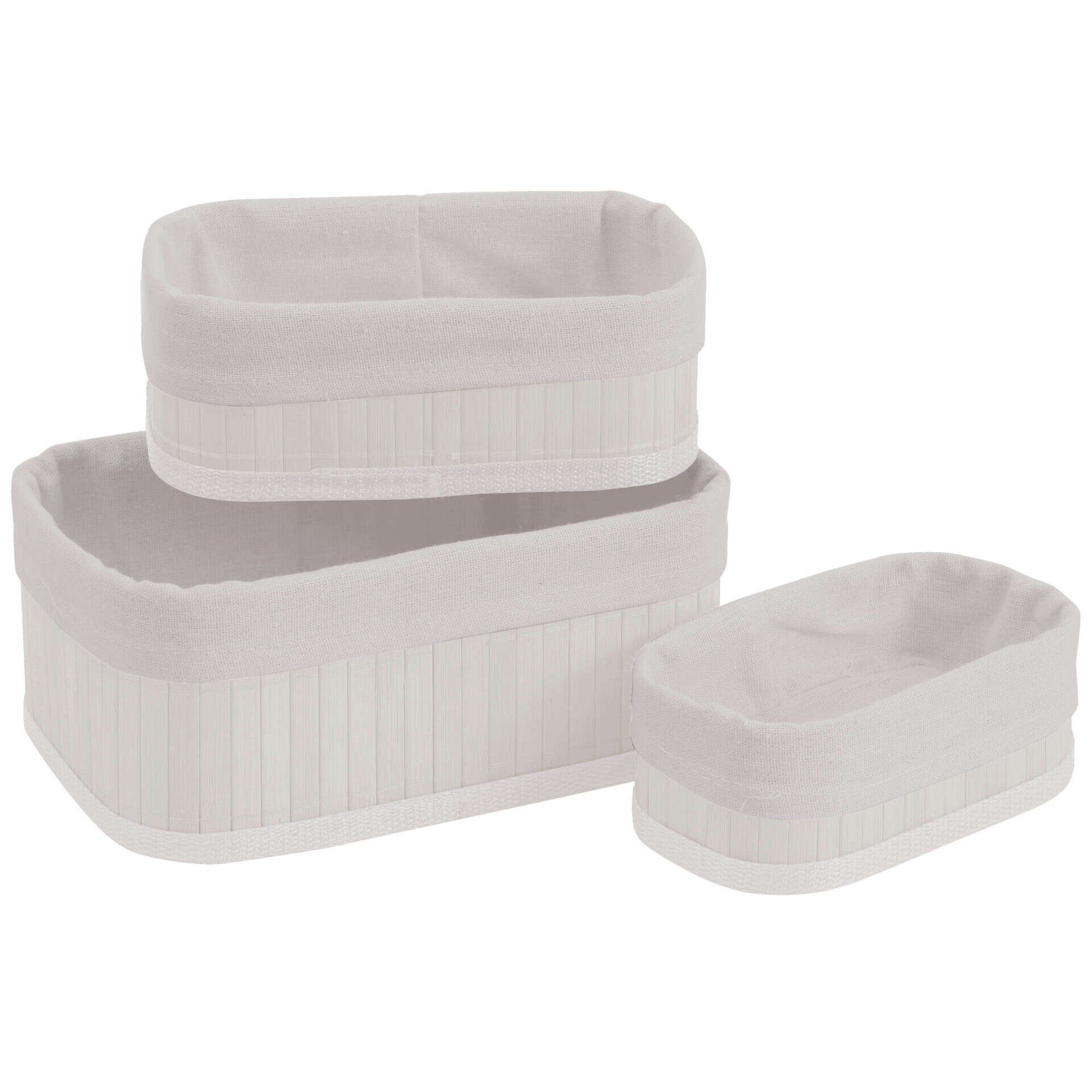 Conjunto 3 Cestos Retangulares Bambu Branco Kasa