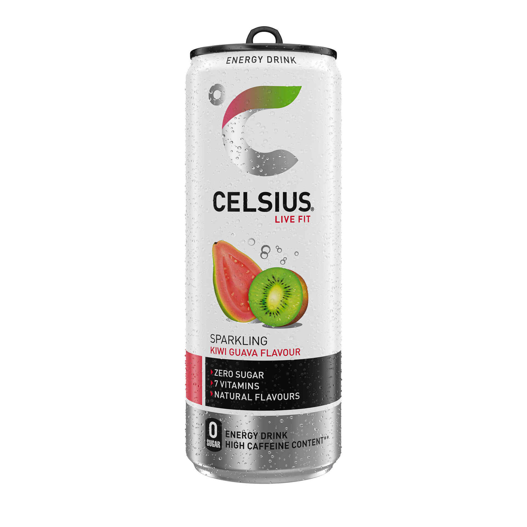Bebida Energ&eacute;tica em Lata Gaseificada Kiwi e Goiaba sem A&ccedil;&uacute;car Celsius