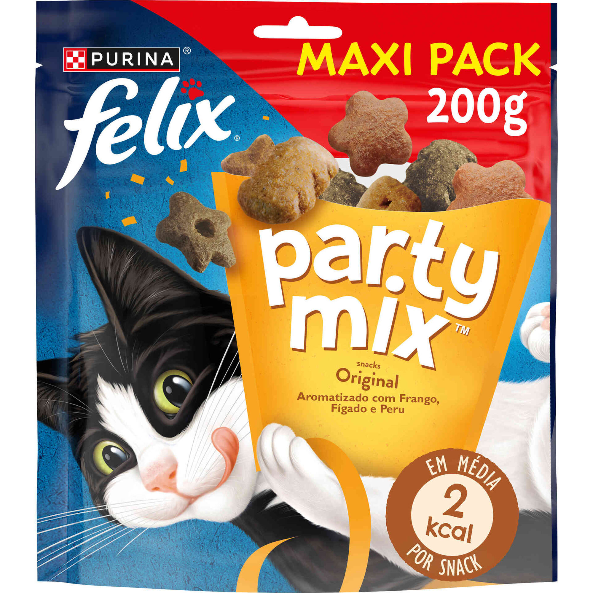 Snack para Gato Adulto Party Mix Original Frango, F&iacute;gado e Peru