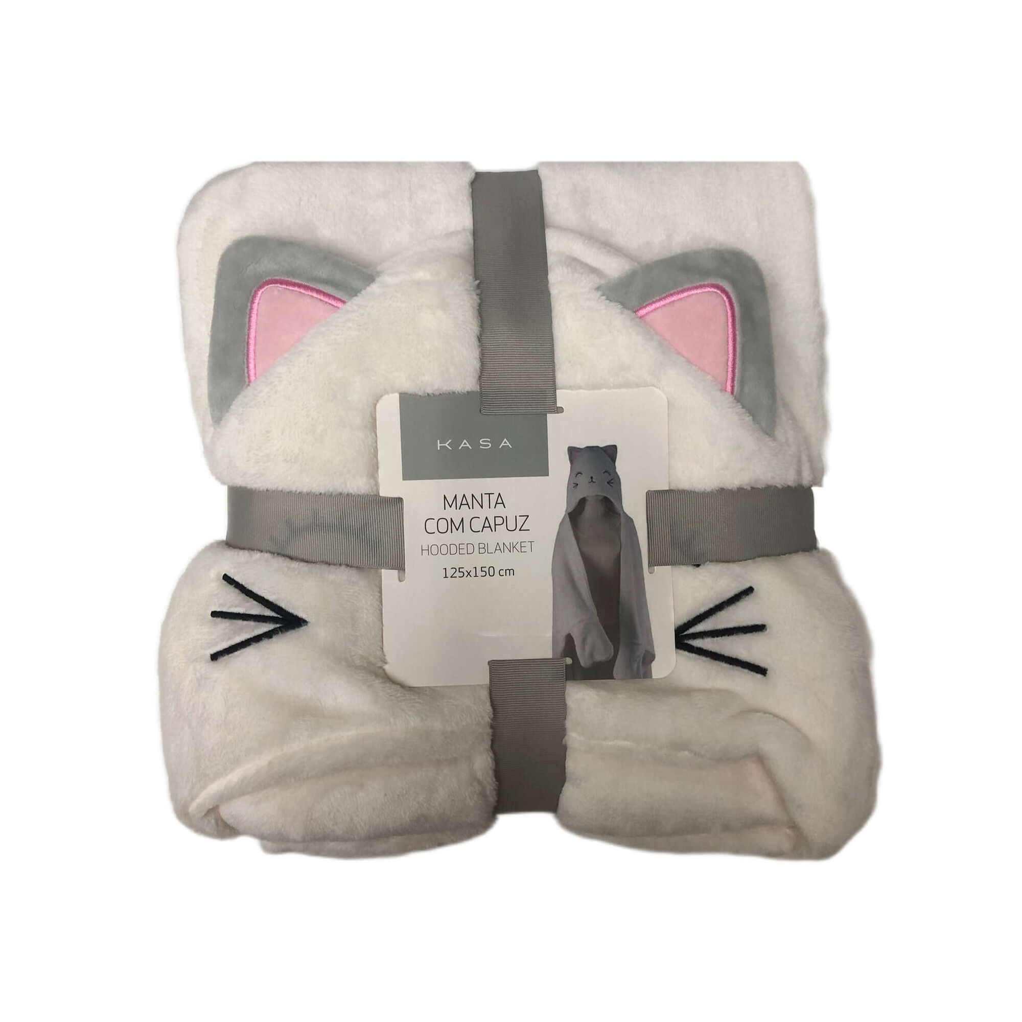 Manta Poncho com Capuz Gato Branco