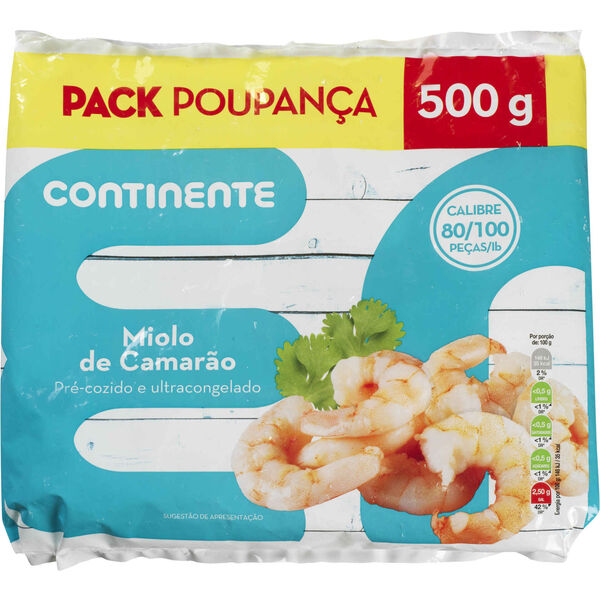 Miolo de Camarão Selvagem 80/100 Congelado Pack Poupança Continente
