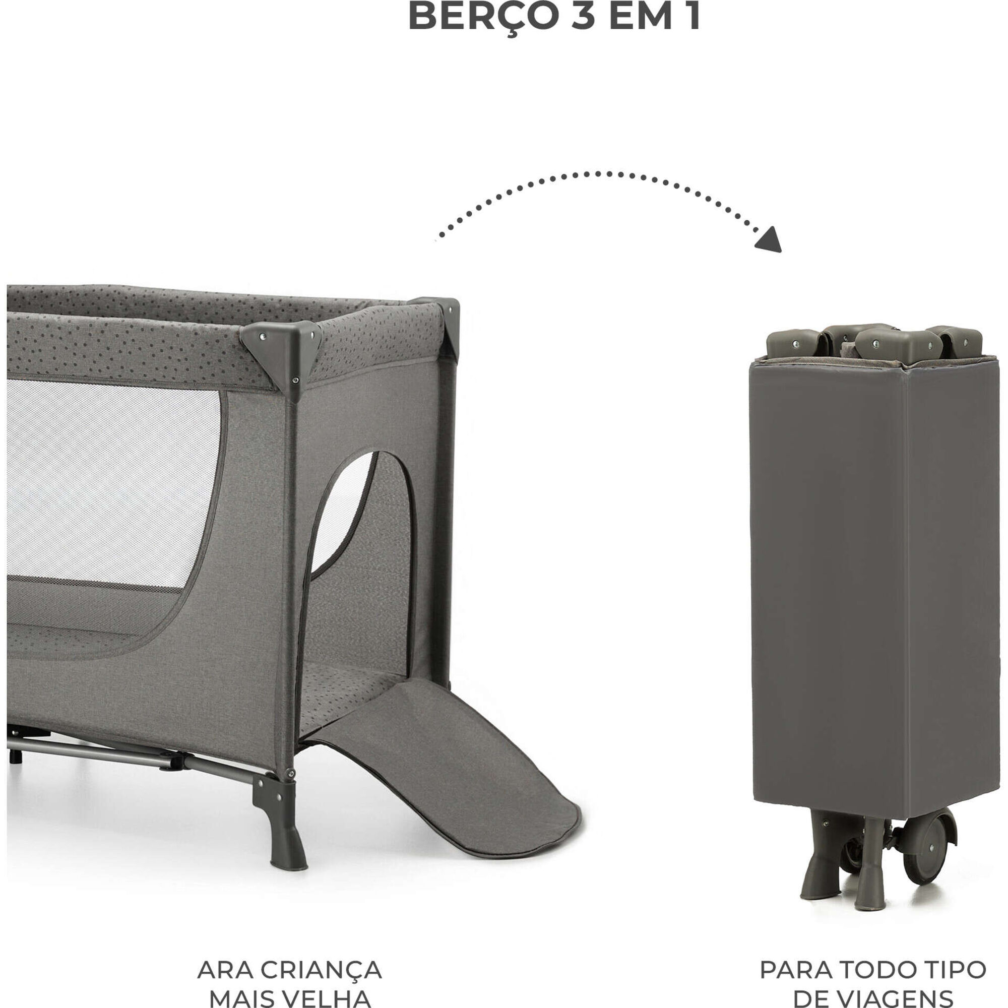 Cama de Viagem 2 em 1 Joy 2 Cinza Kinderkraft