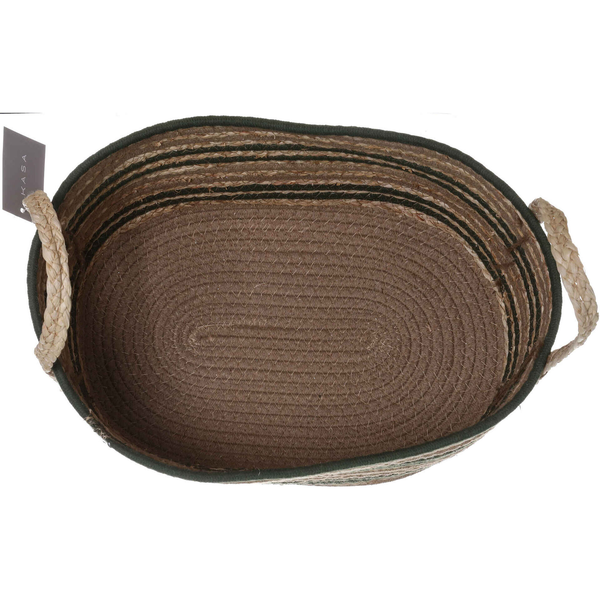 Cesto Oval com Riscas Verdes 40x28x17cm Kasa