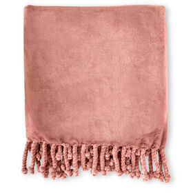 Manta Flanela com Franja 130x170cm Rosa Kasa