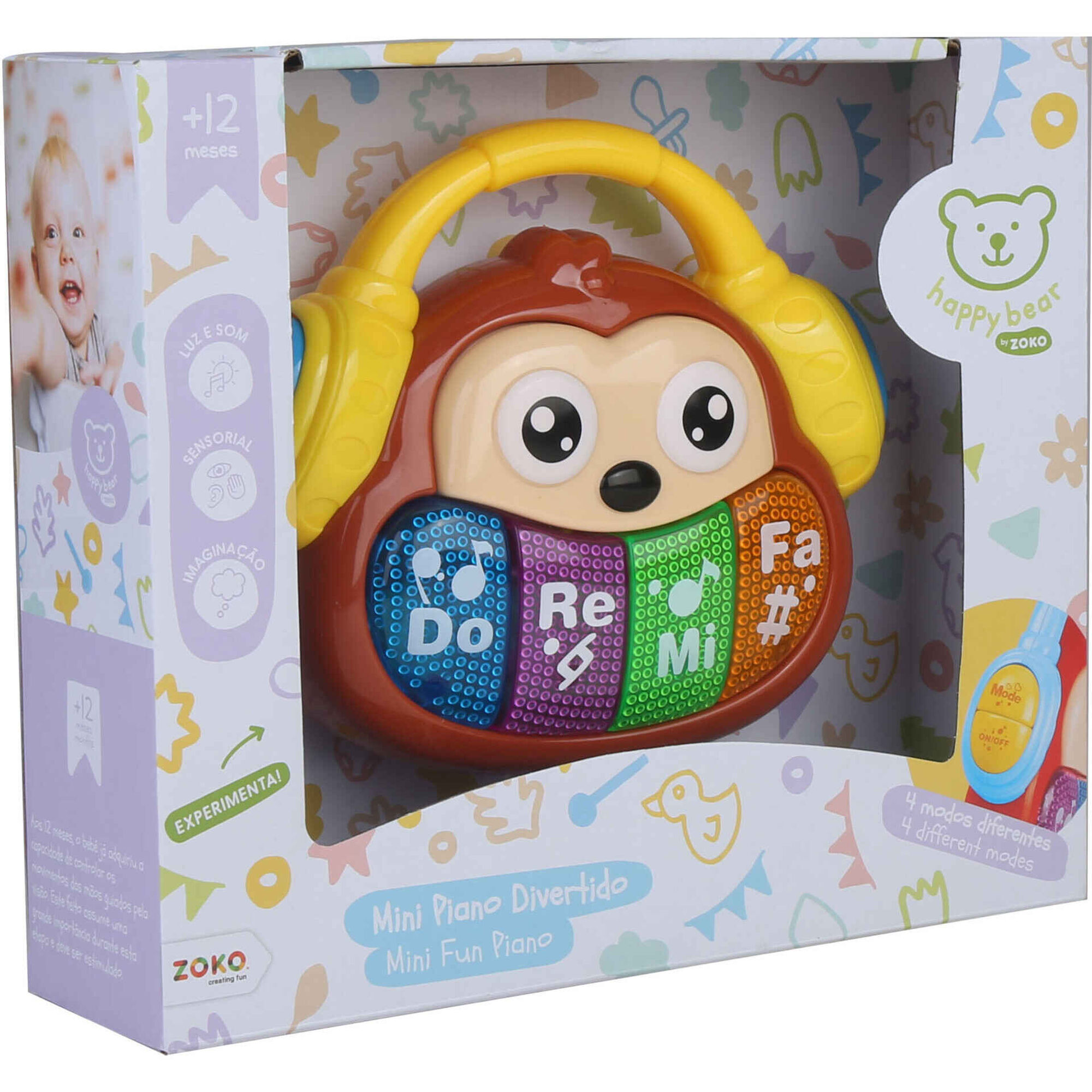 Zoko Happy Bear - Mini Piano Divertido com Luz e Som (v&aacute;rios modelos)