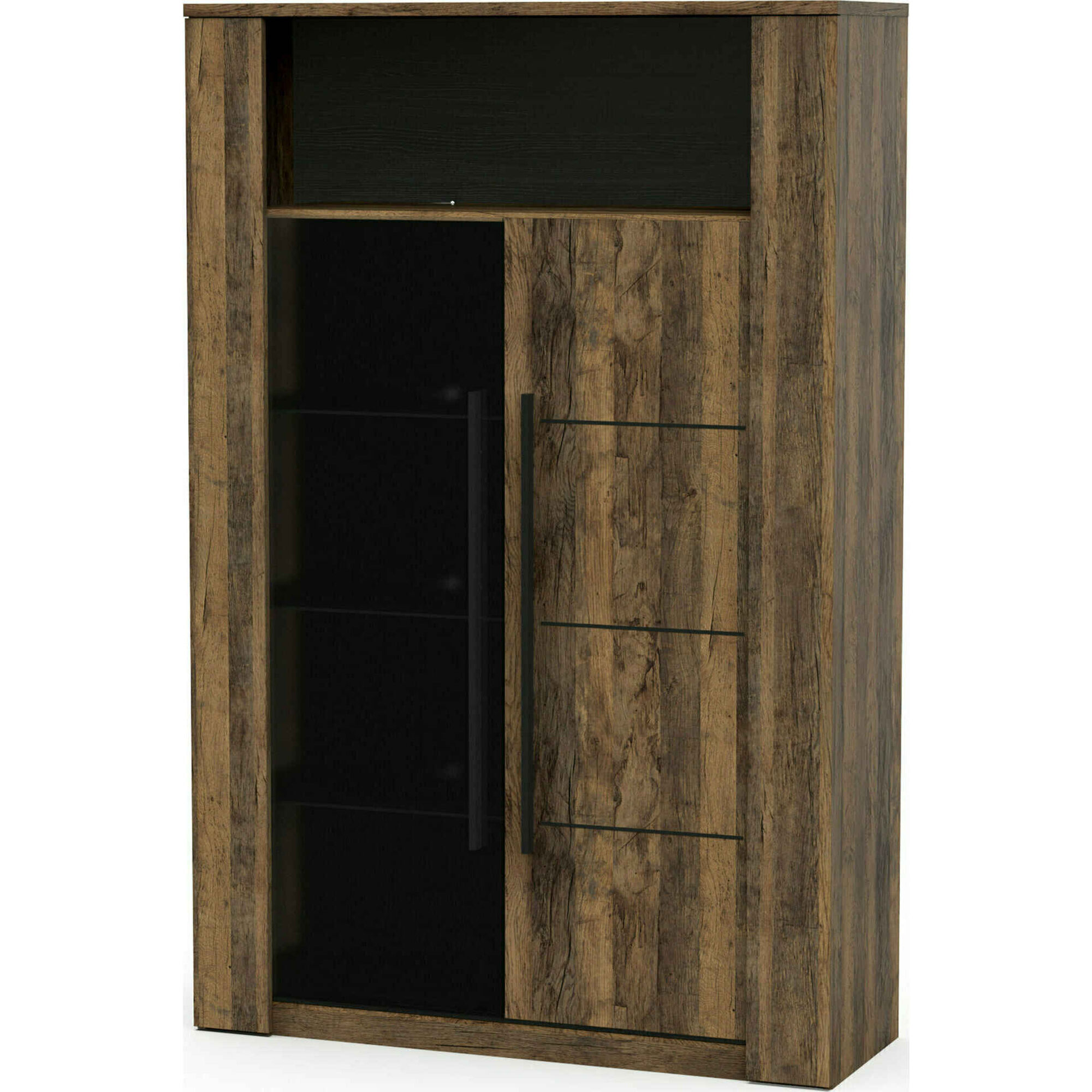 Móvel Alto com 1 Porta Vidro 114x40x176cm Carvalho Mónaco