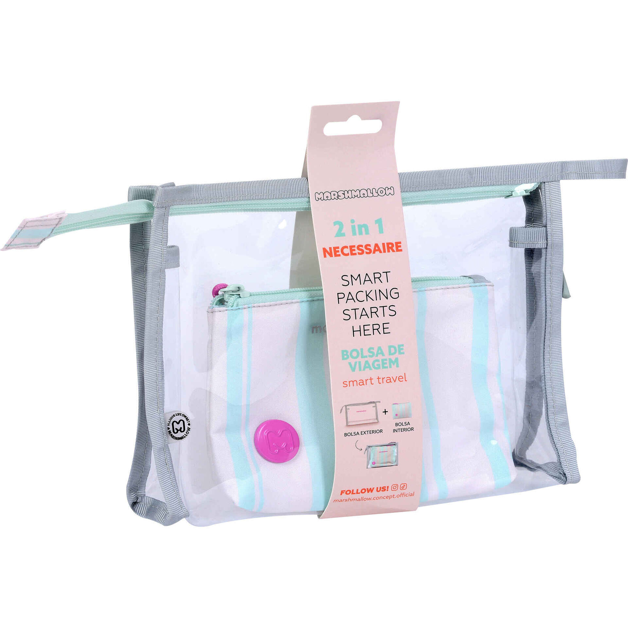 Conjunto 2 Necessaires Riscas Menta e Bege Marshmallow