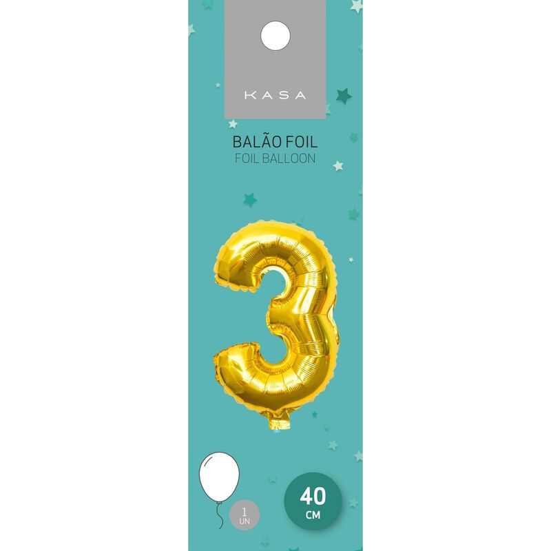Balão Foil 40 cm nº3 Dourado Kasa