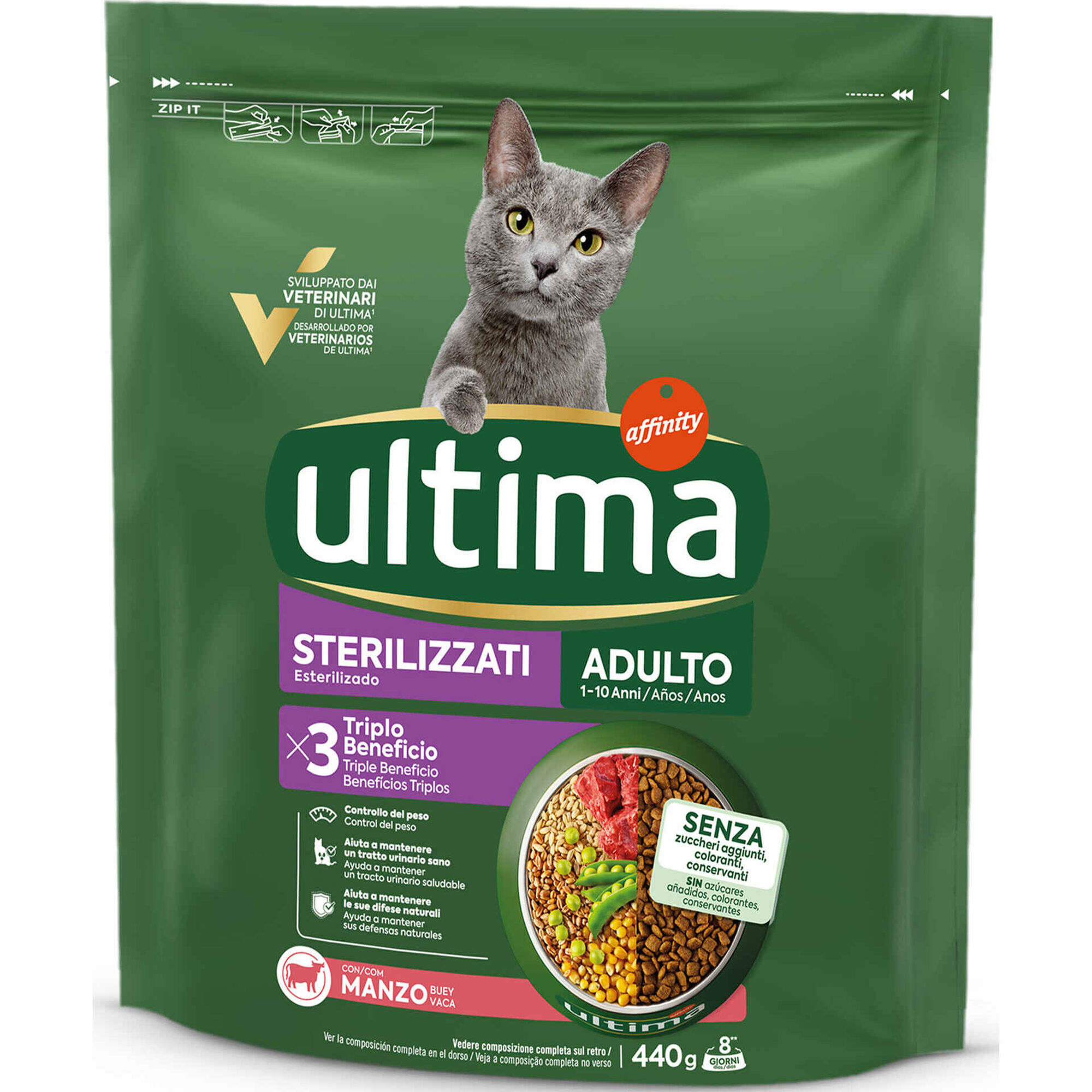 Ra&ccedil;&atilde;o para Gato Adulto Esterilizado Vaca Affinity Ultima