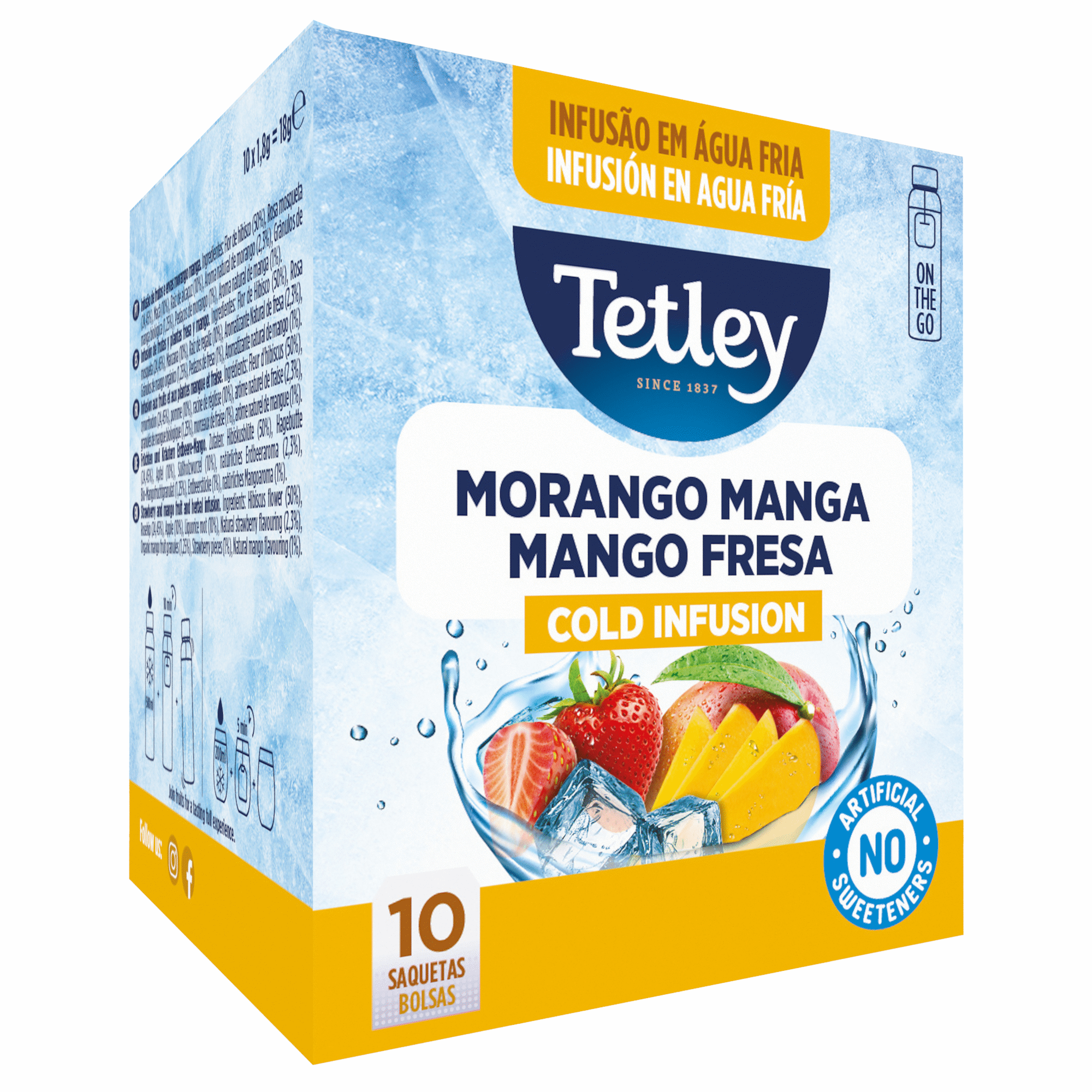 Infus&atilde;o Fria Morango e Manga Saquetas Tetley