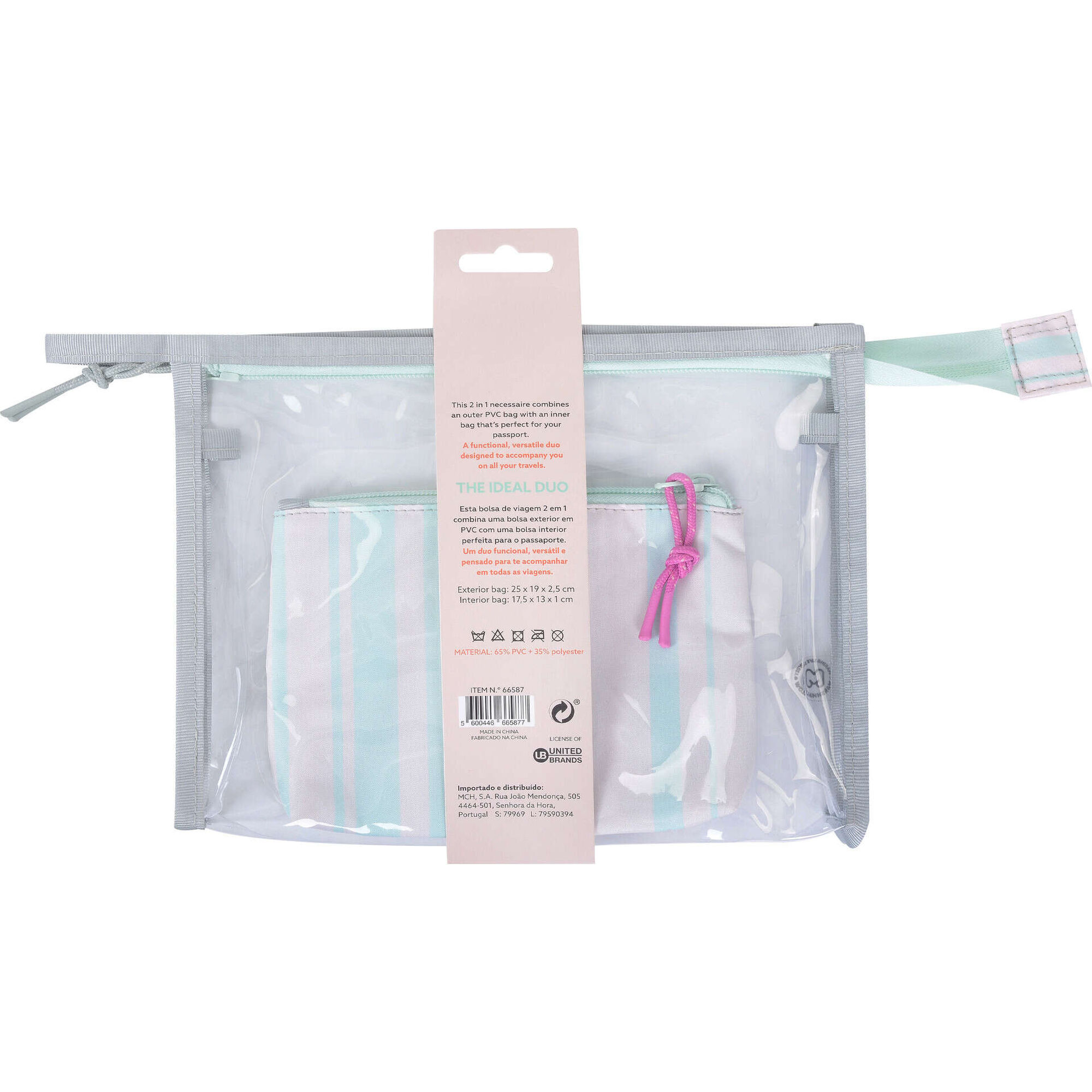 Conjunto 2 Necessaires Riscas Menta e Bege Marshmallow