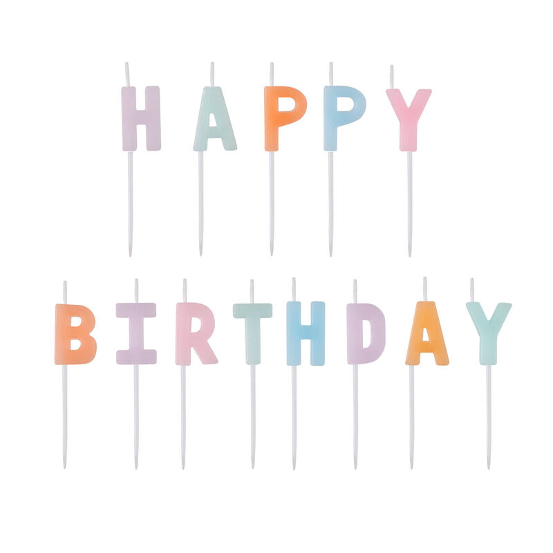 Conjunto Velas Happy Birthday Coloridas Pastel Kasa