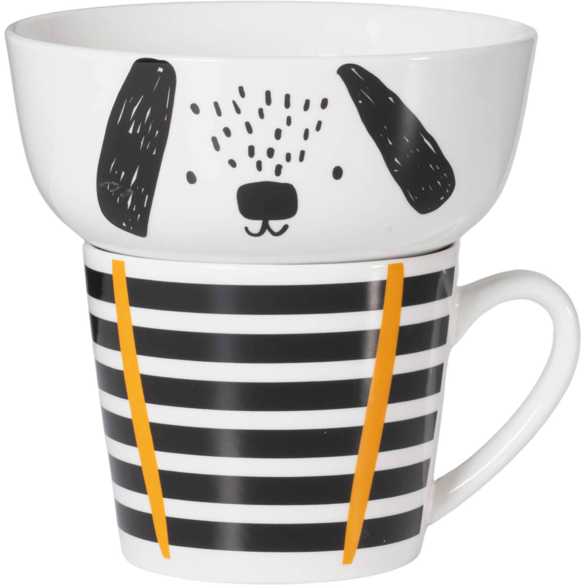 Conjunto Caneca 370ml e Taça 600ml Cão Riscas