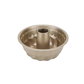 Forma Bolo Canelada com Furo Aço Carbono 23cm Dourada Chefe