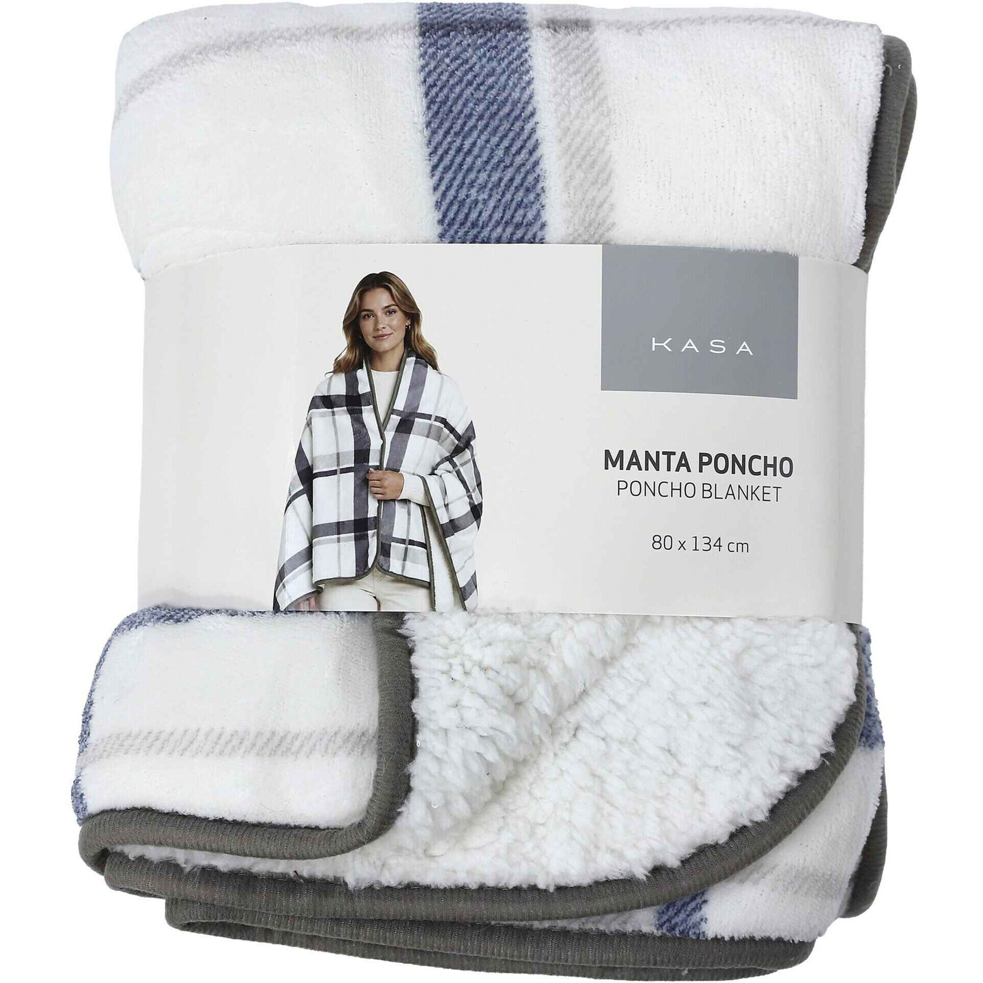 Manta Poncho Xadrez Cinza Kasa