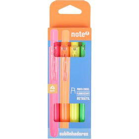 Conjunto 4 Sublinhadores Retr&aacute;teis Fluorescentes Neon Note!