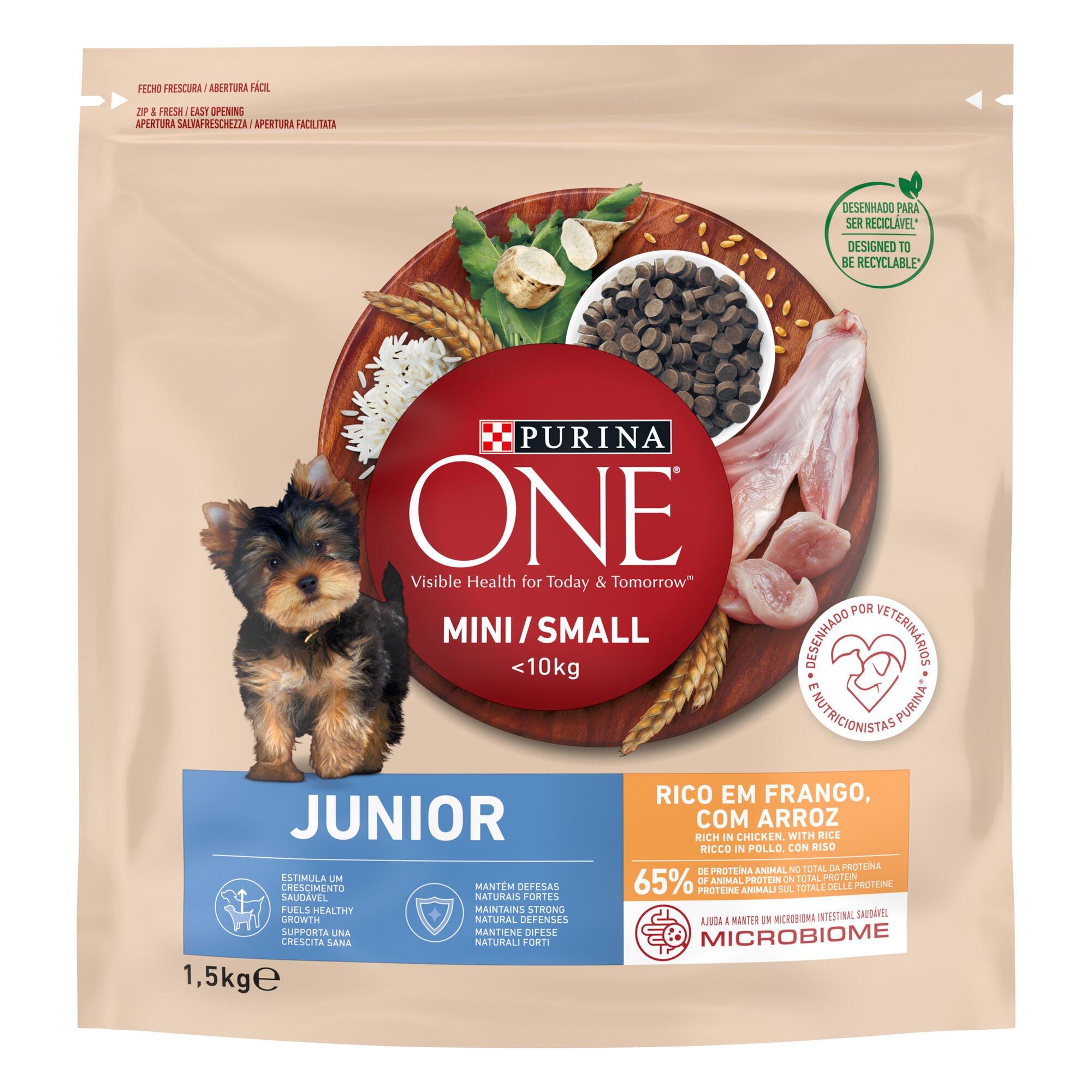 Ra&ccedil;&atilde;o para C&atilde;o J&uacute;nior Mini Frango e Arroz Purina One Mini