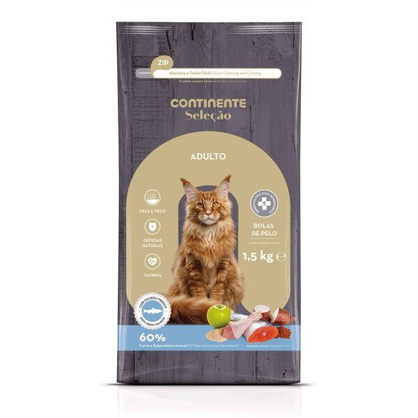 Ração para Gato Adulto Bolas de Pelo Salmão Continente Seleção