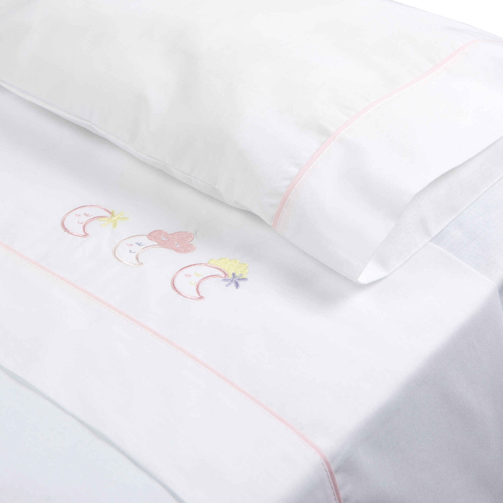 Conjunto 3 Peças Lençol Luas Rosa