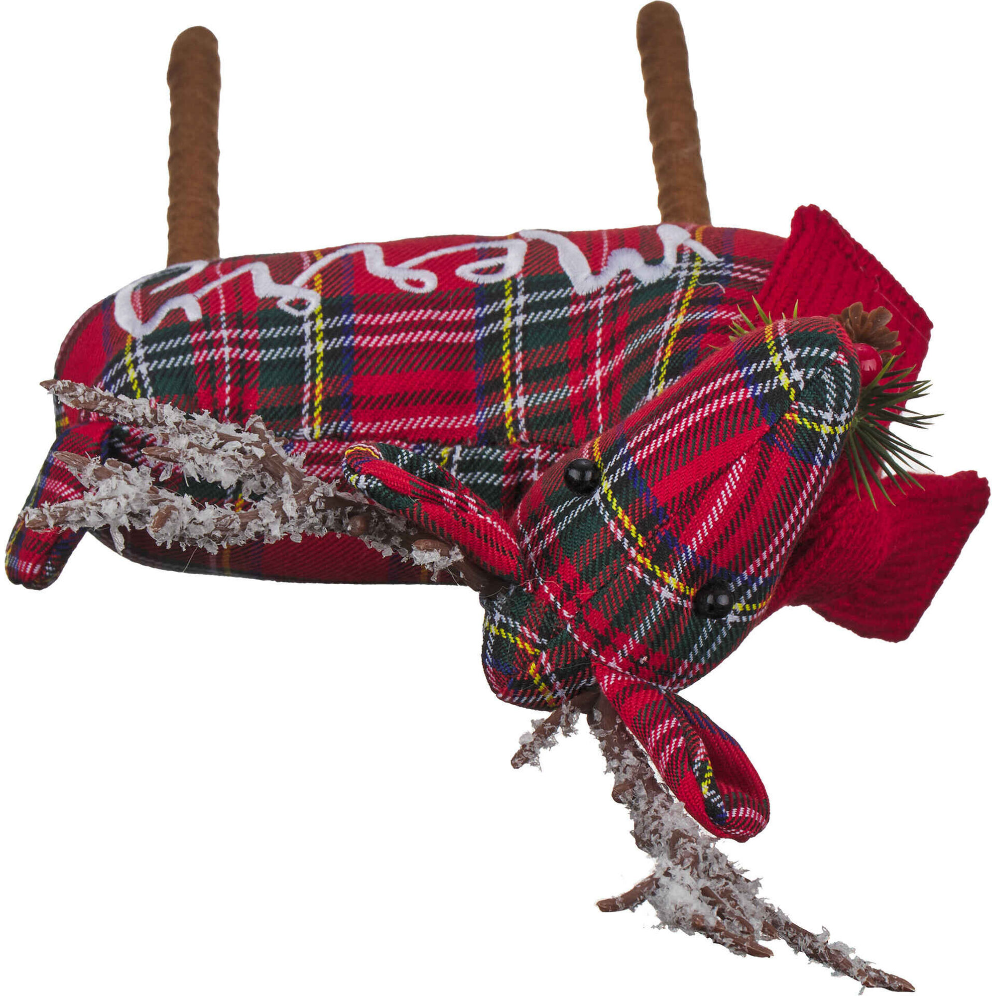 Rena Decorativa 46cm Padrão Tartã Feliz Natal