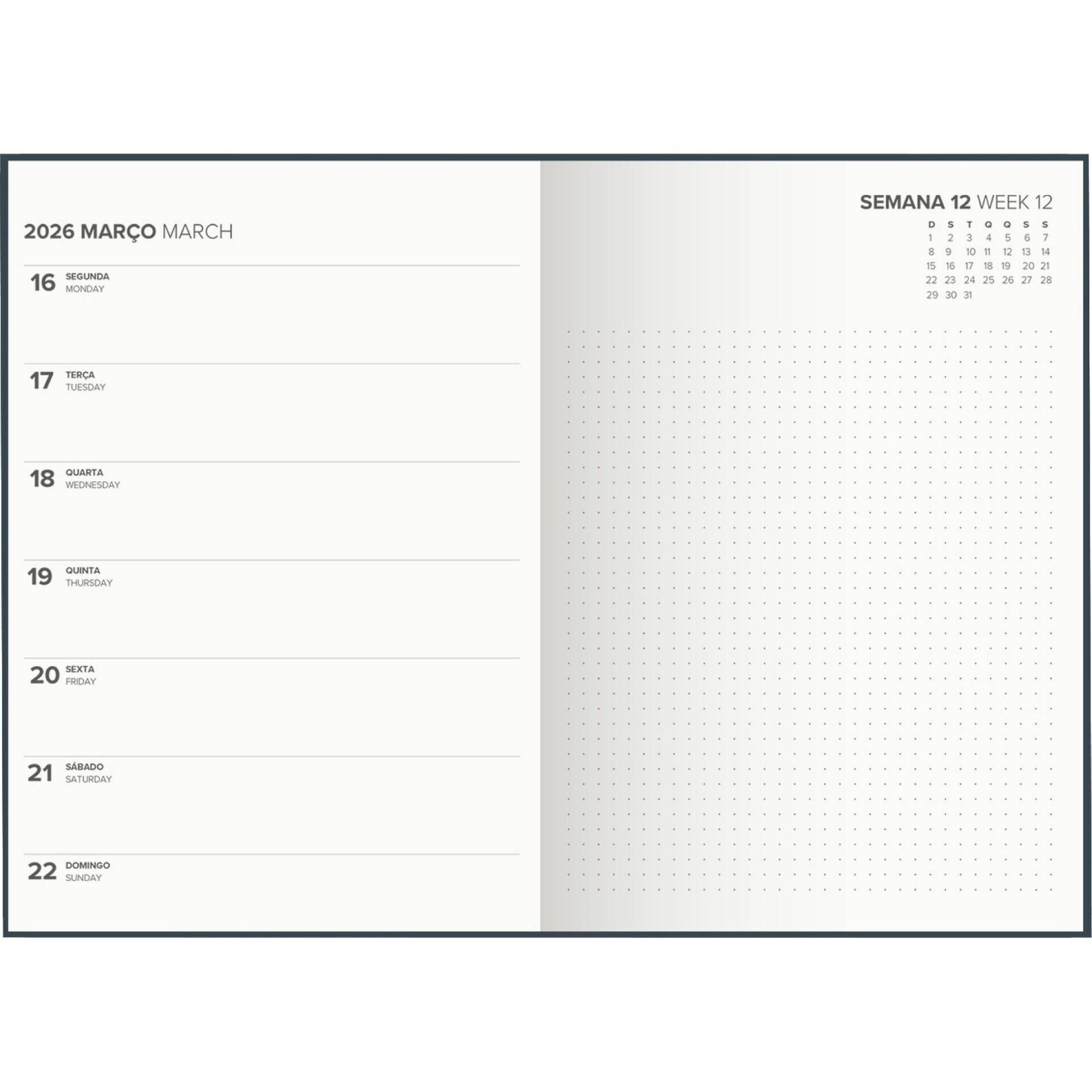 Agenda A5 2026 12 Meses (várias cores)