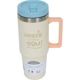 Caneca T&eacute;rmica 900ml Bege e Azul Kasa