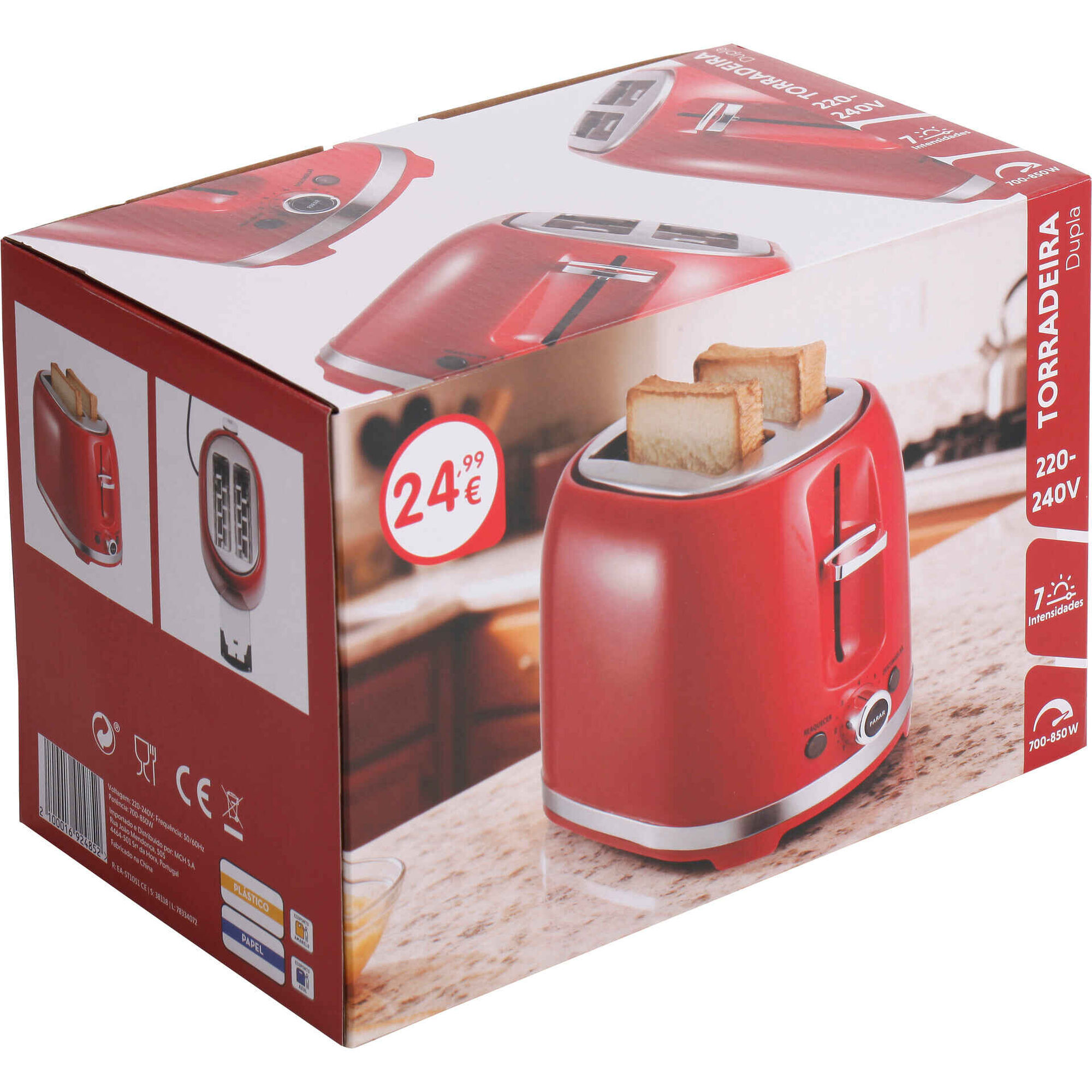 Torradeira Dupla 850W Vermelha Bazar&atilde;o