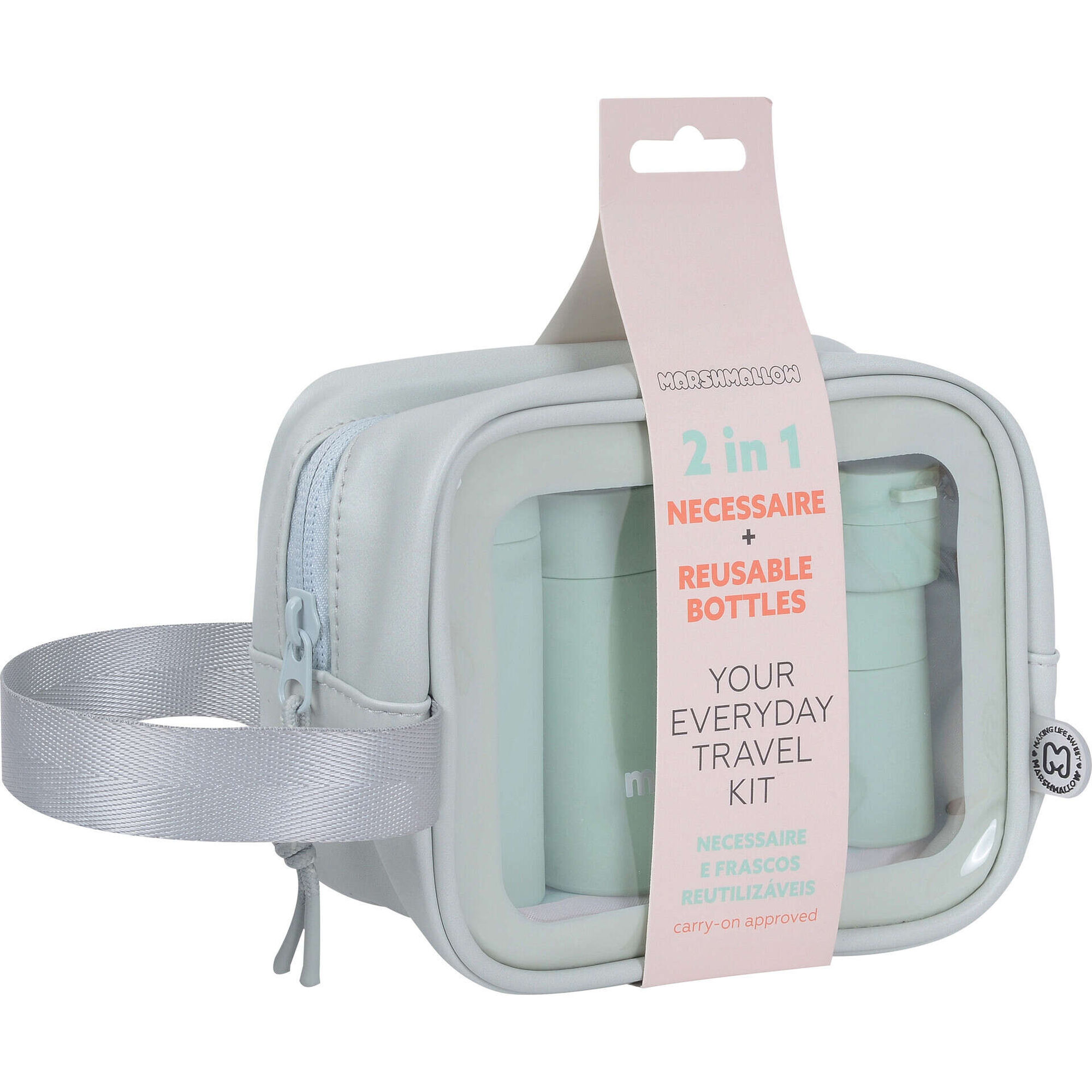 Conjunto Necessaire + 5 Frascos Reutiliz&aacute;veis Menta Marshmallow
