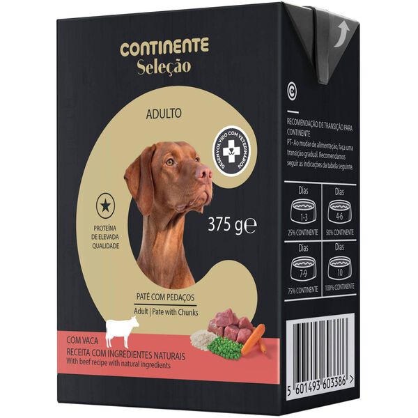 Comida Húmida para Cão Pate Vaca Continente Seleção