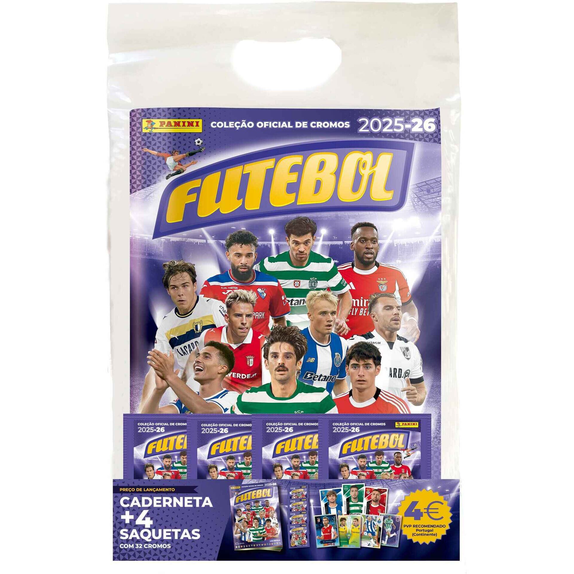 Starter Pack Caderneta + 4 Saquetas Futebol 25/26 Panini