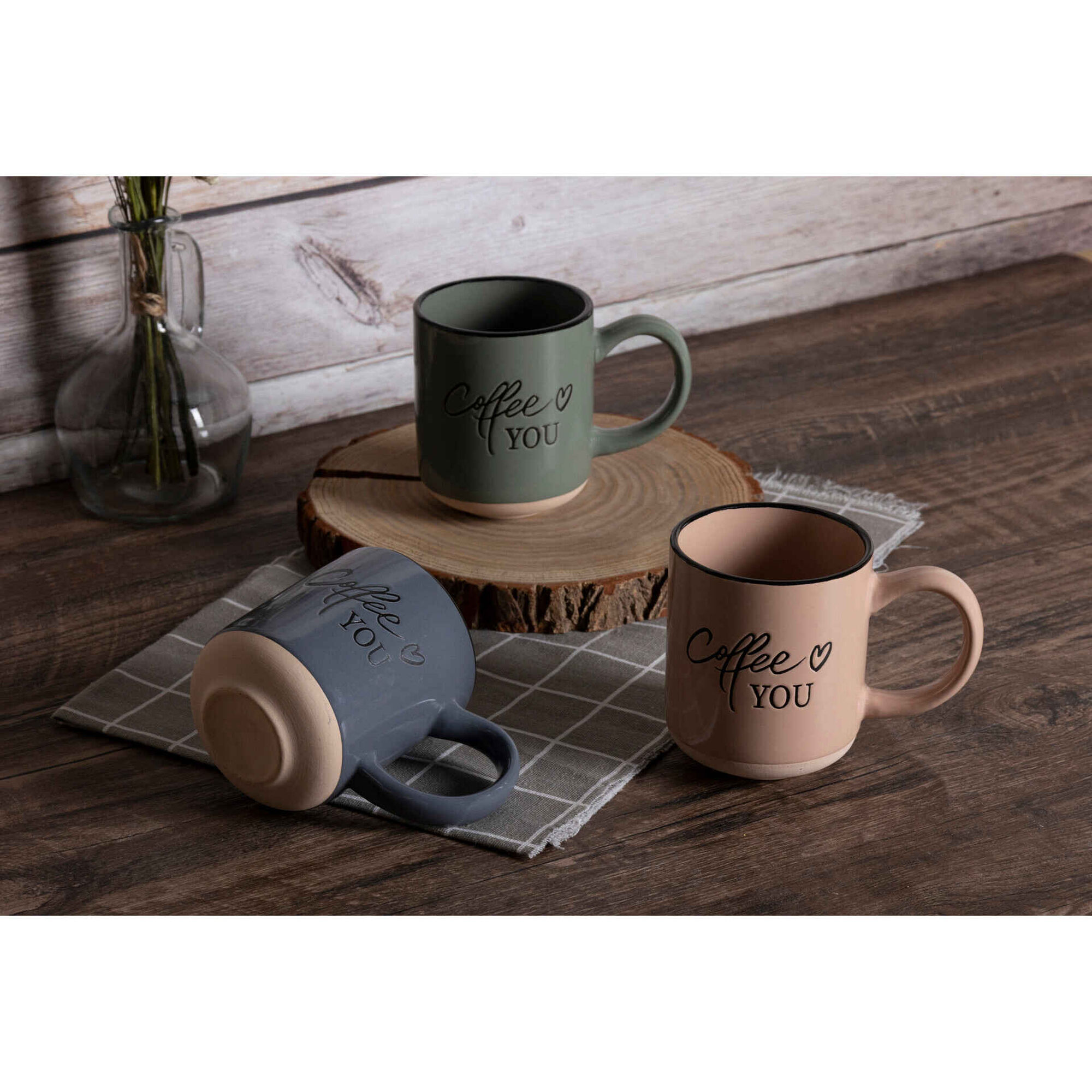 Caneca 340ml Coffee You Rosa com Fundo Bege