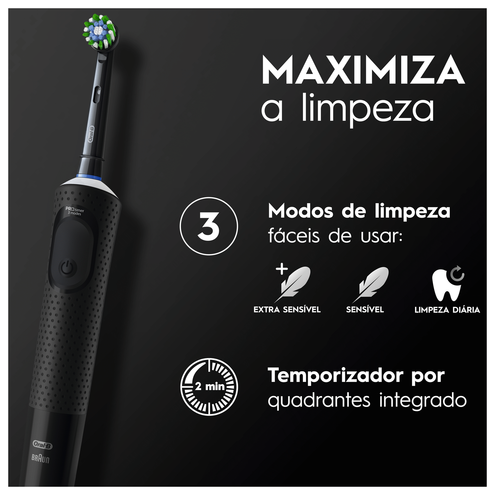 Escova de Dentes Elétrica Vitality Pro Preta