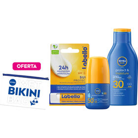 Conjunto Proteção Solar Rotina Viagem em Família + Oferta Bikini Bag