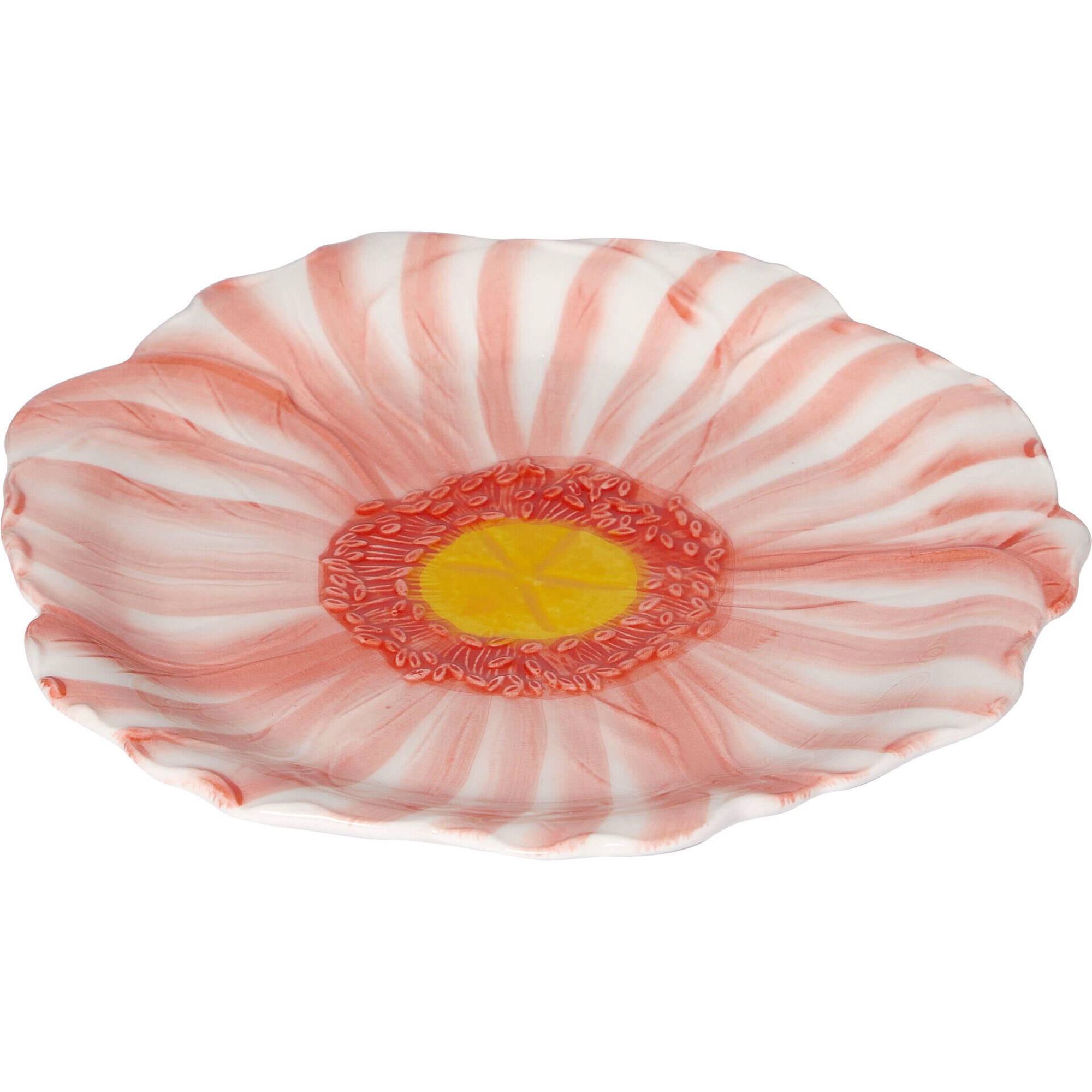 Prato Redondo 25,5cm Rosa com Centro Amarelo Kasa