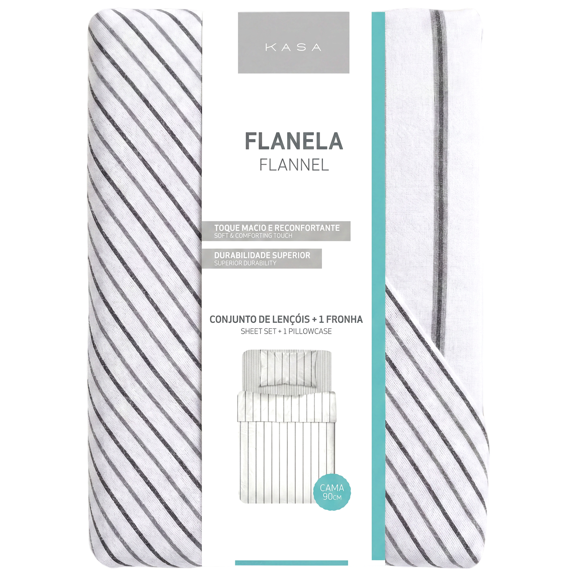 Conjunto de Len&ccedil;&oacute;is Flanela 270x160cm Riscas Cinza Kasa