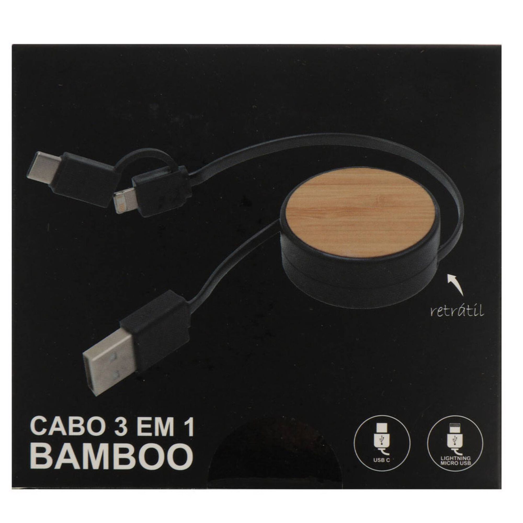 Cabo 3 em 1 Bambu Redondo Lightning Micro USB-C