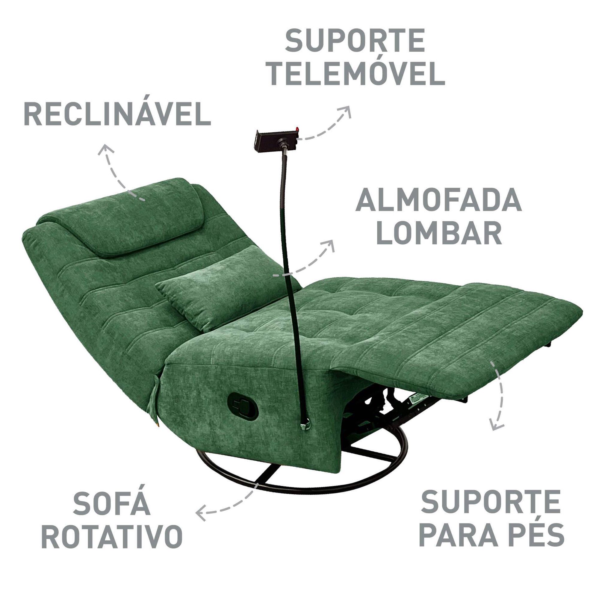 Sof&aacute; Reclin&aacute;vel Rotativo Verde Moove Kasa
