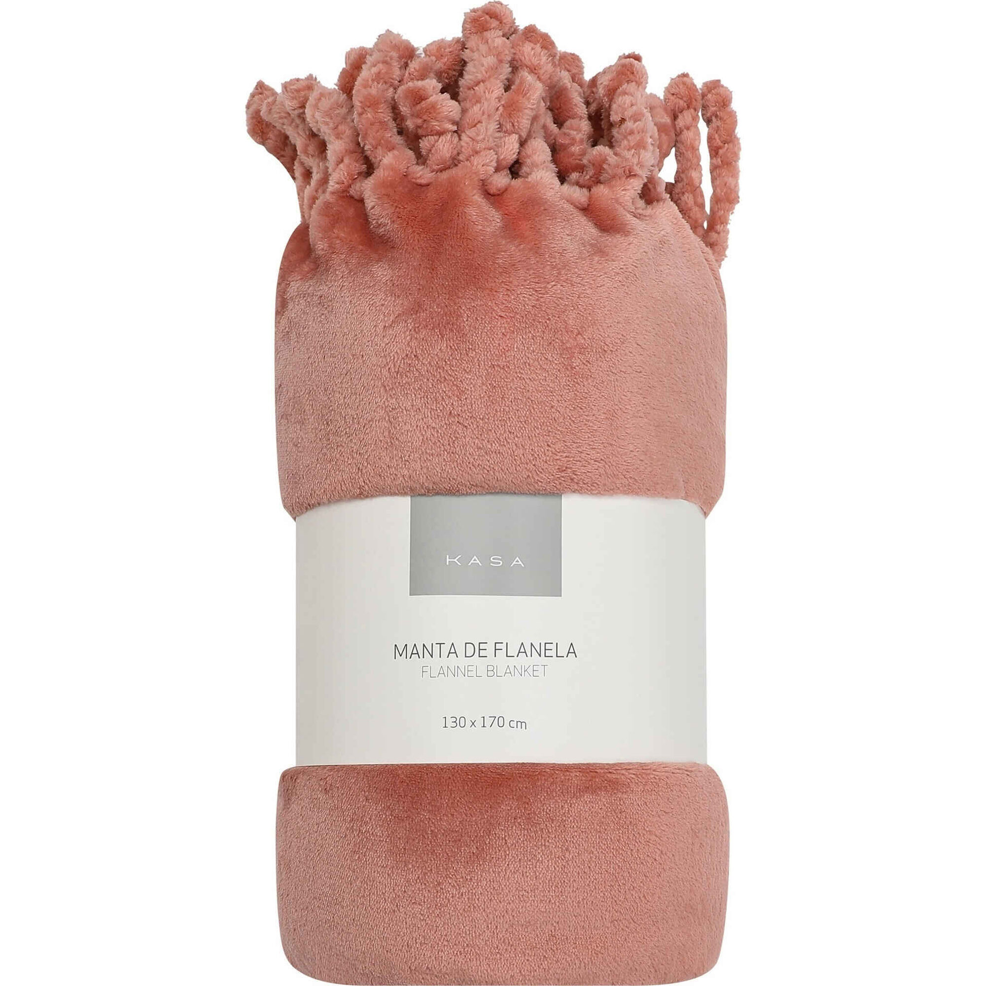 Manta Flanela com Franjas 130x170cm Rosa