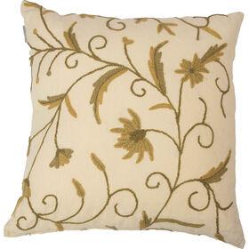Almofada 45x45cm Bordada Flores Beges