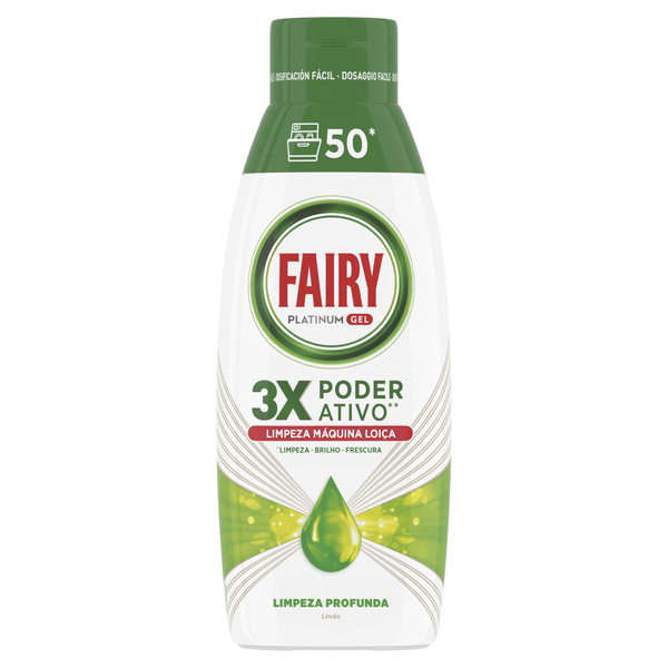 Detergente Máquina Loiça Gel Platinum Limpeza Profunda Limão Fairy