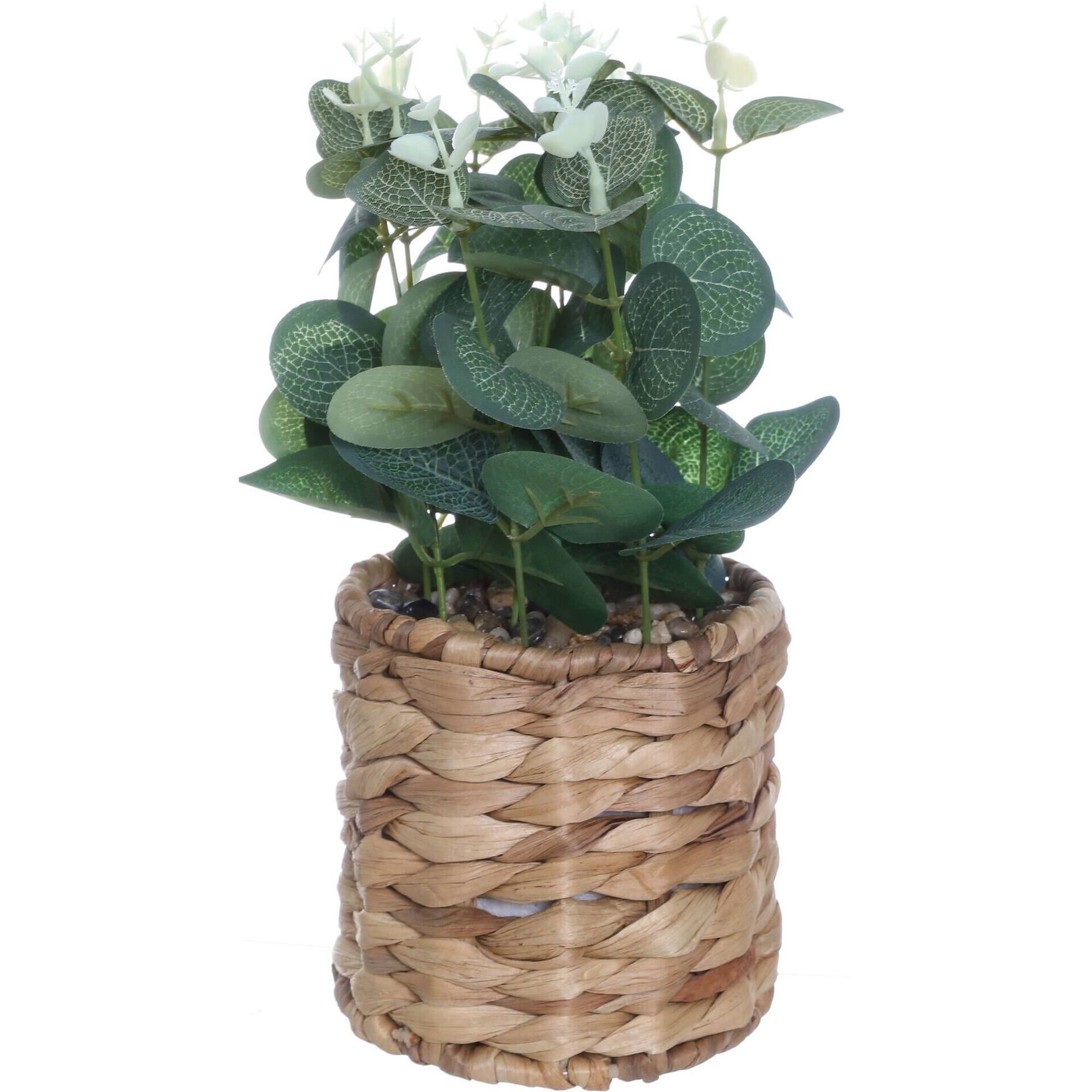 Planta Artificial Vaso Palha Entran&ccedil;ado Folhas Verdes Kasa