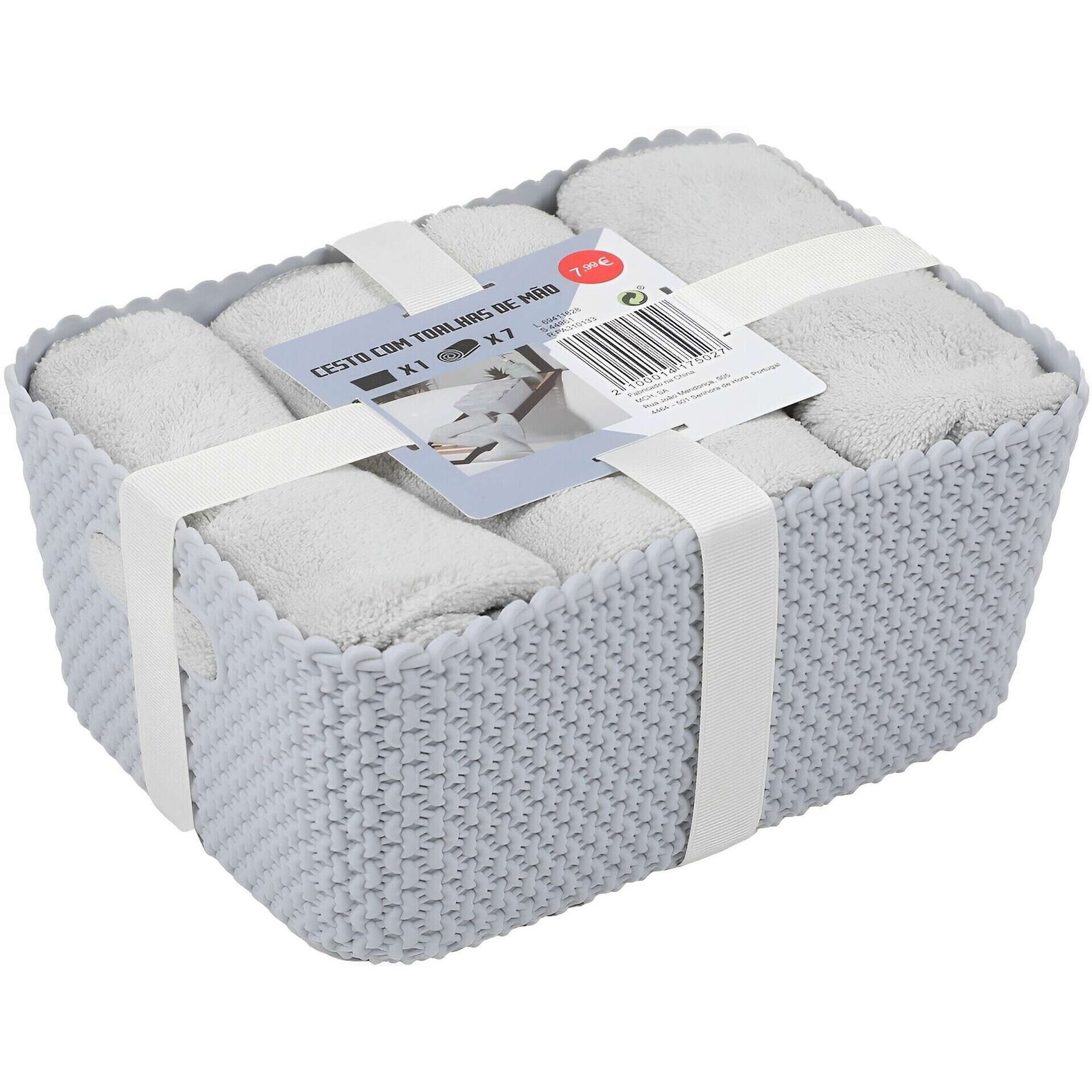 Conjunto de Cesto e 7 Toalhas de M&atilde;os Cinza