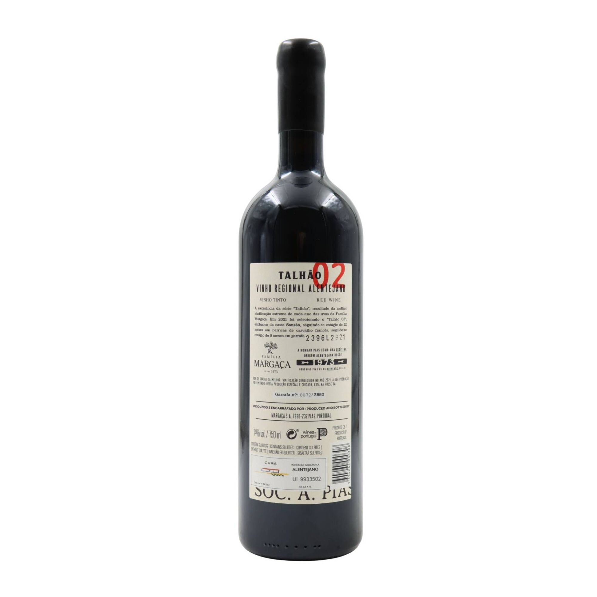Familia Marga&ccedil;a Talh&atilde;o 02 Sous&atilde;o Alentejano Vinho Tinto