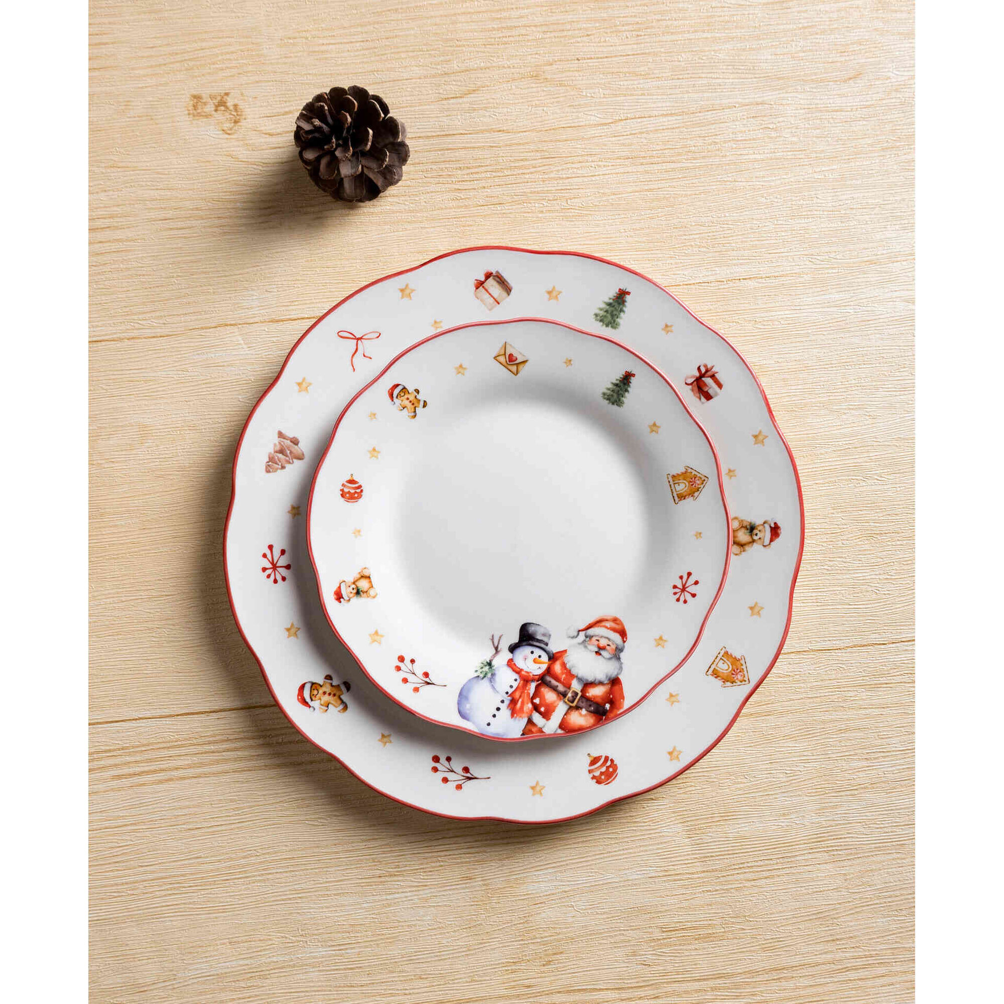 Servi&ccedil;o 6 Pessoas Porcelana Figuras de Natal Kasa