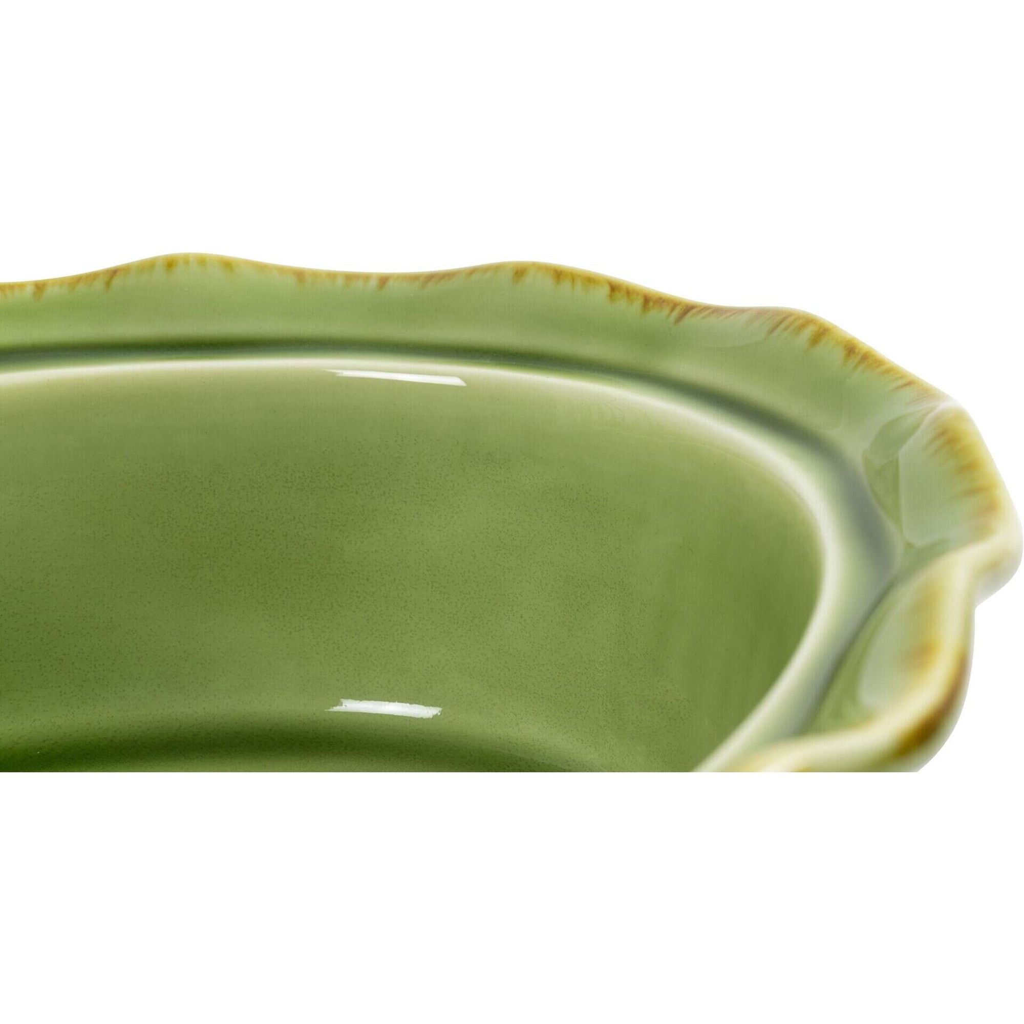 Assadeira Oval com Tampa Folhas Verde Claro Kasa